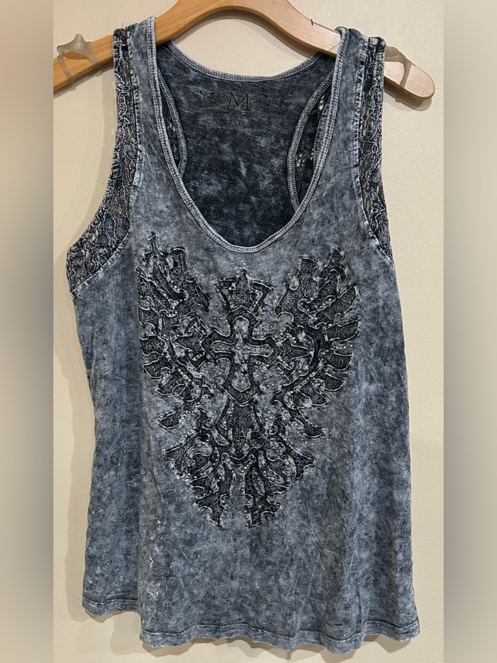 Acid Wash Cross Lace Tank XL Goth Punk Whimsy Maurice’s Rebel Festival
